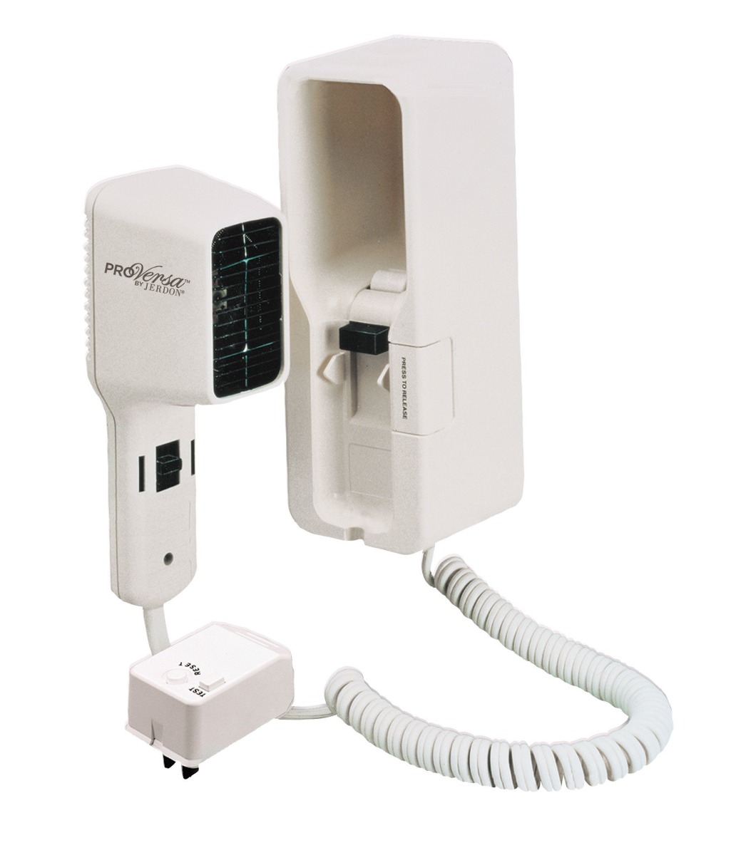 Jerdon Hair Dryer, Front Wall Mount, Hardwire, 1200W, White