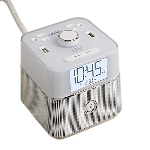 CubieBlue 2.0 Bluetooth 2.0 Single Day Alarm Clock, 2 USB (a+c) & 2 Outlets, White