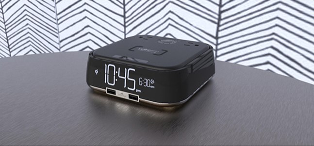 CubieTrio 2.0, Single Day Alarm Clock, Wireless Charging, 2 USB & 2 Outlets, Black
