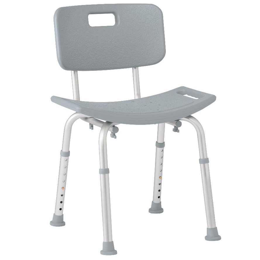 Shower Chair w/ Back, Aluminum, Gray