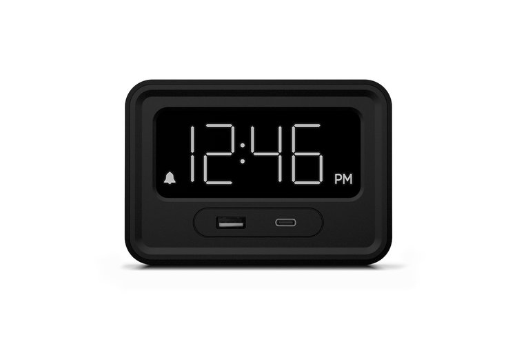 Nonstop, Station E, Single Day Alarm Clock, USB and USB-C, Black
