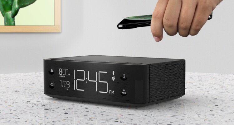 Nonstop, Station A, Single Day Alarm Clock, w/ QI Wireless Charging, USB-A and USB-C, Bluetooth, Black