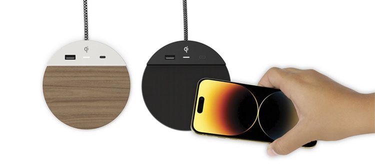 Nonstop, Station C, QI Wireless Charger, USB-A and USB-C, Black