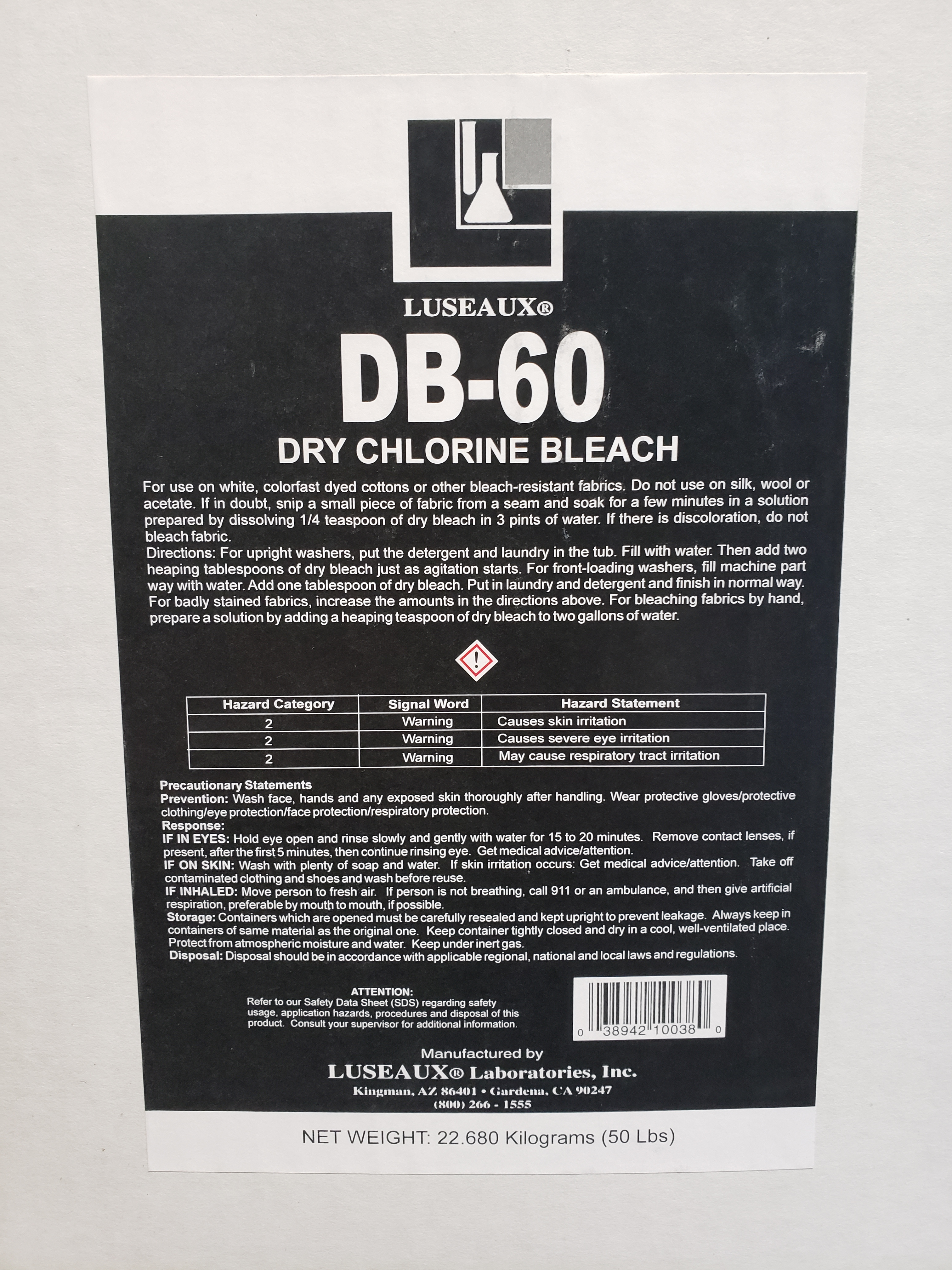 Chlorine Powdered Laundry Bleach, 50 lb