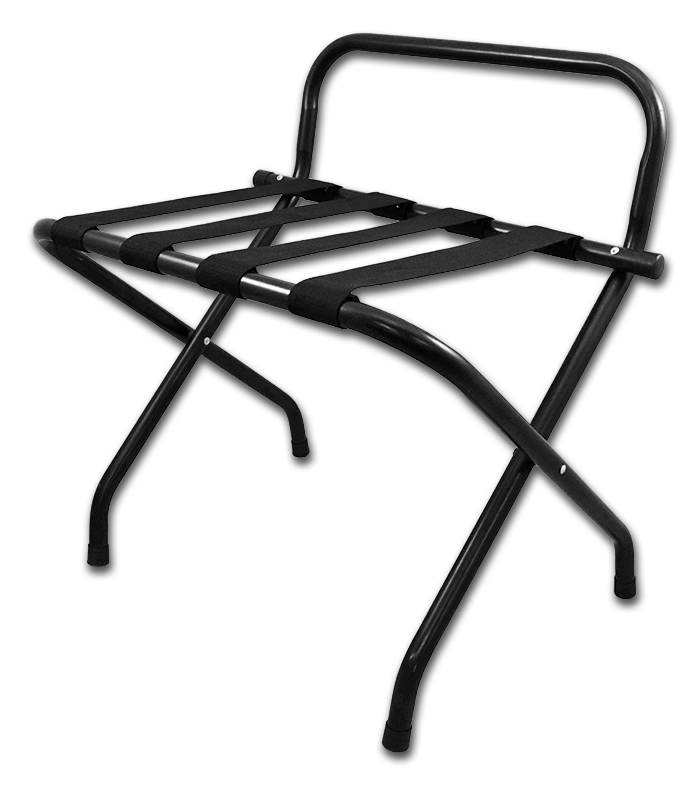 Luggage Rack, With Back, Black Finish w/ Black Straps