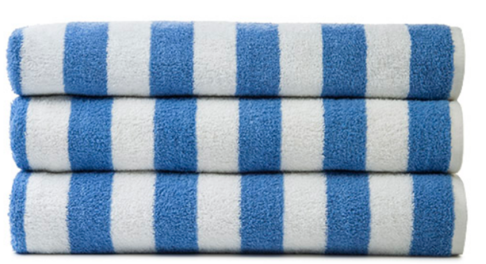 Pool Towel, Blue and White Cabana Stripe, 30X66, 13lb