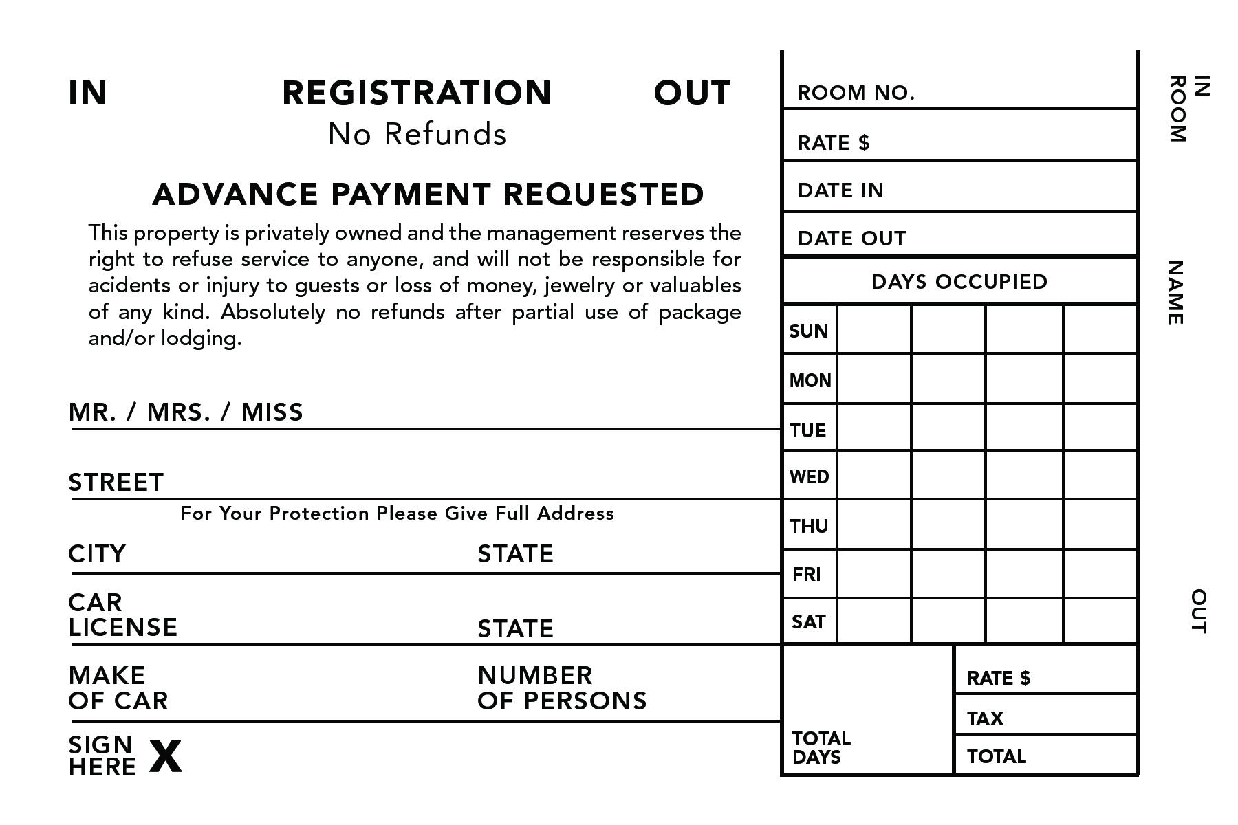 Registration Card, Card Stock w/ Signature, 5000/CS