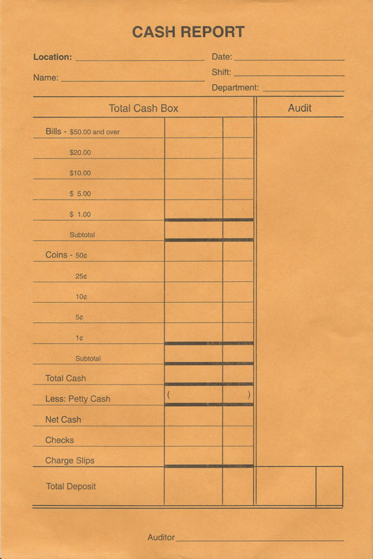 Envelope, Cashier Report, 6" x 9", Gummed Flap, Gold, 500/CS