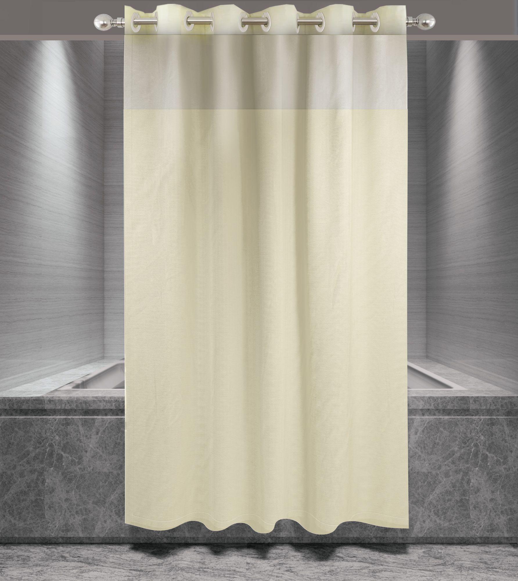 Easy-Hook, Fabric, Shower Curtain, Window 72x77, Beige, No Liner