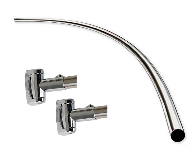 Curved Shower Rod, with Bracket, Round, Chrome, 5 ft