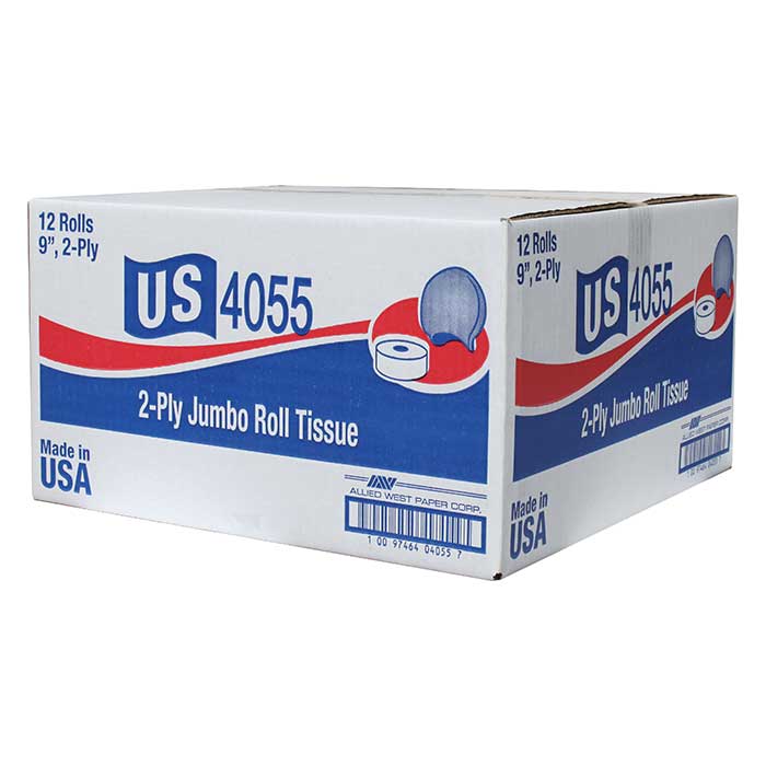 US 4055 Toilet Paper, 9"-2 Ply Jumbo Rolls, 12/CS