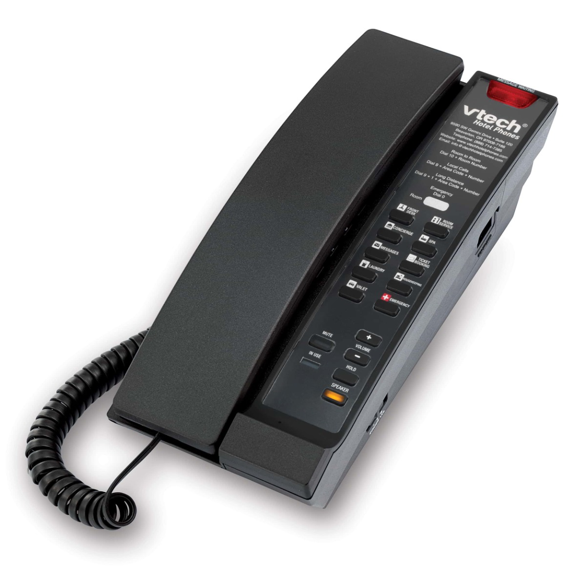 Vtech, Contemporary SIP Corded Petite Phone, 1-Line Analog, Matte Black