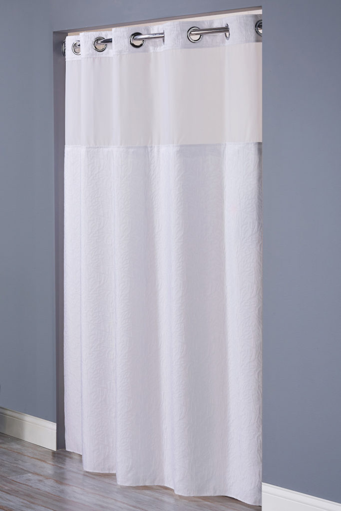 Shower Curtain, Hookless, Coral, w/ Liner, 71x77, White