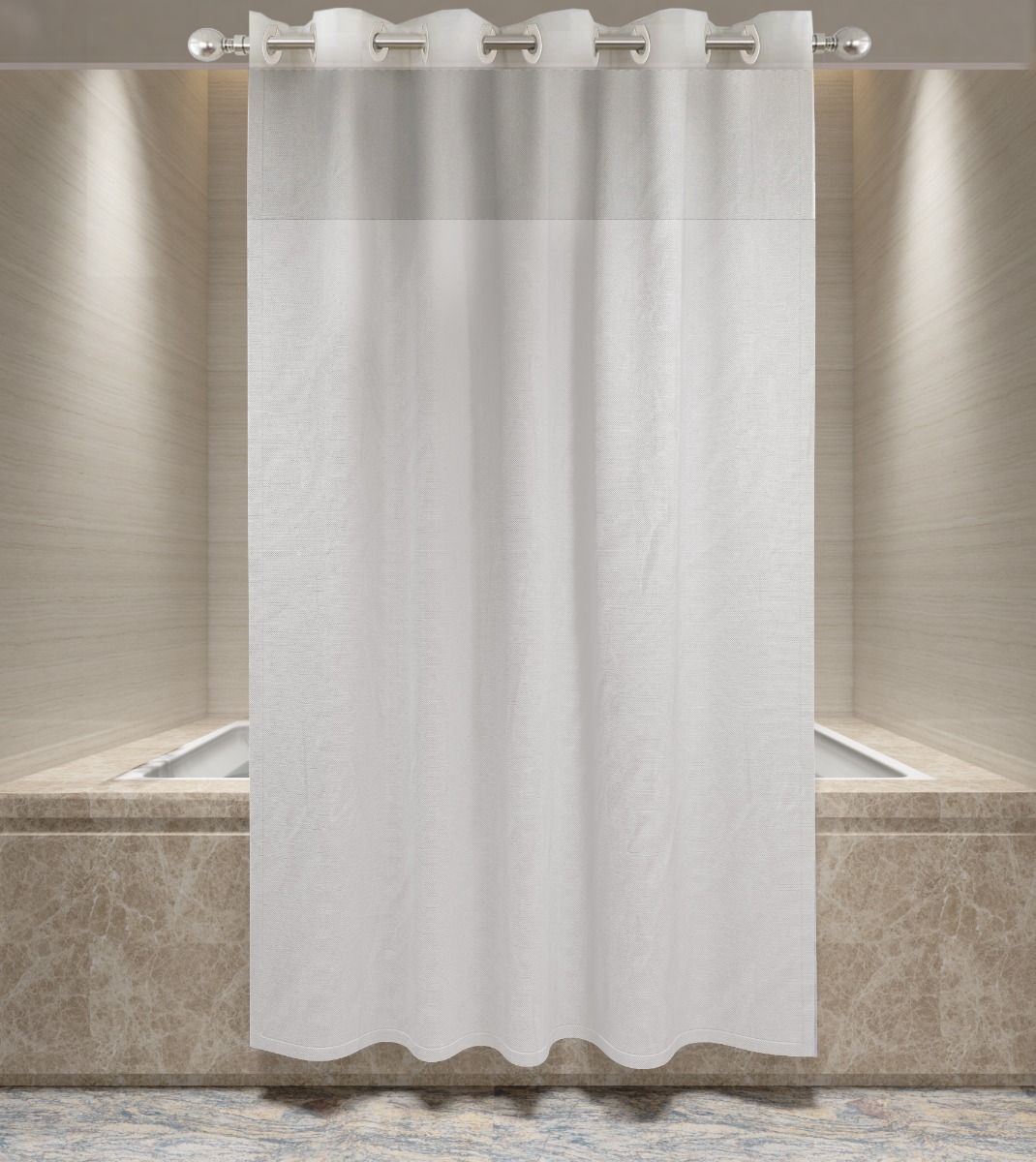 Easy-Hook, Plain, Shower Curtain, With Liner & Window, 72x77, White