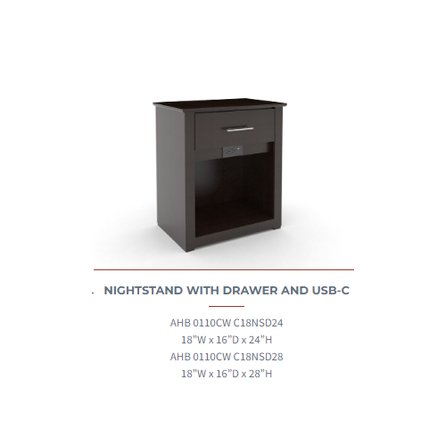 Quality Inn Classic  Night Stand with Drawer and USB -C