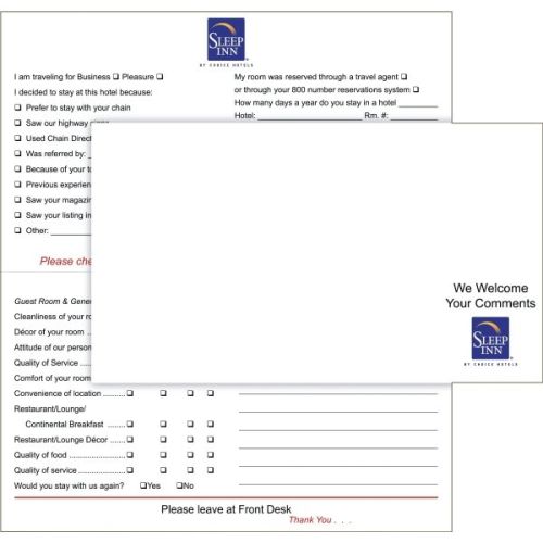 Sleep Inn Comment Card, 500/CS