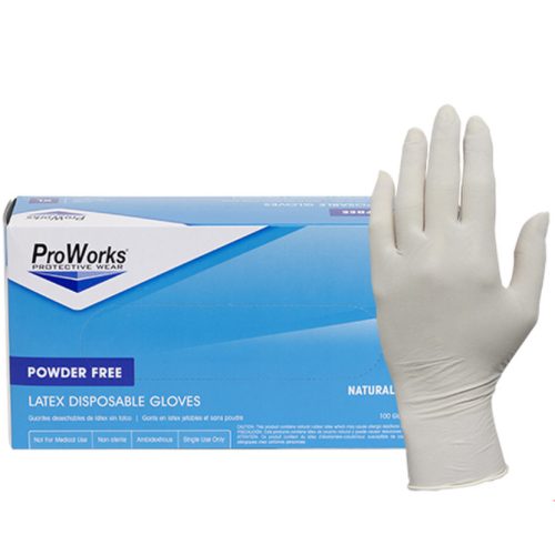 Disposable Latex Gloves, Medium, Powder-Free, 100/BX