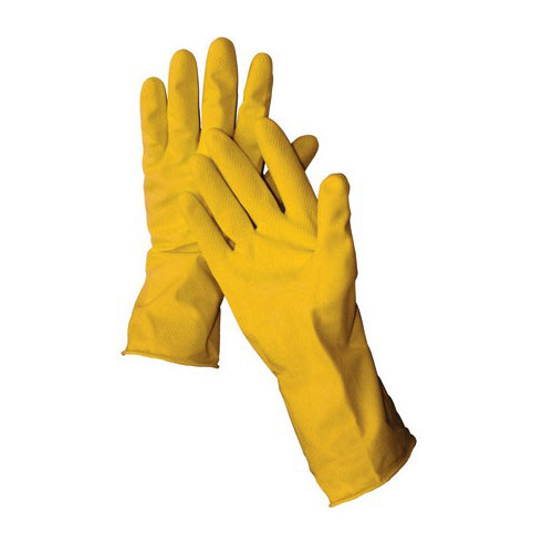 Yellow Latex Gloves, Flock Lined, Small, 12 Pack
