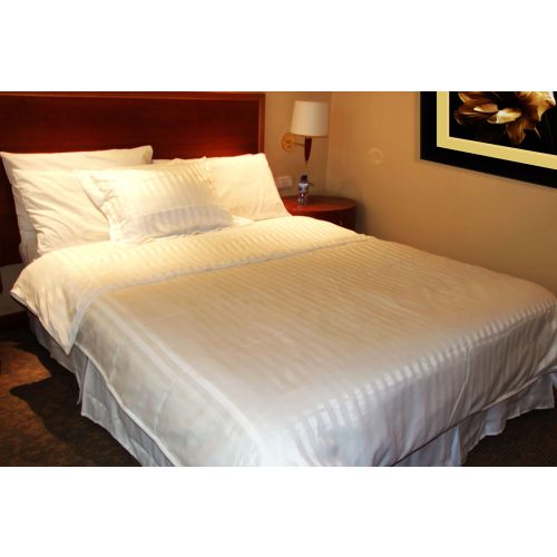 Pearl Duvet Cover, White Cotton/Poly Stripe, Zippered, Queen