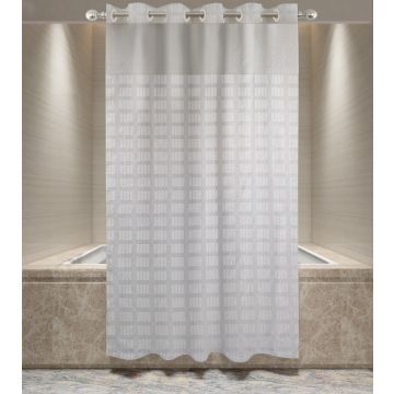 Easy-Hook, Box Stripe, Shower Curtain, w/Window 72x77, White, No Liner