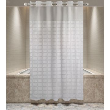 Easy-Hook, Box Stripe, Shower Curtain, w/Liner & Window 72x77, White