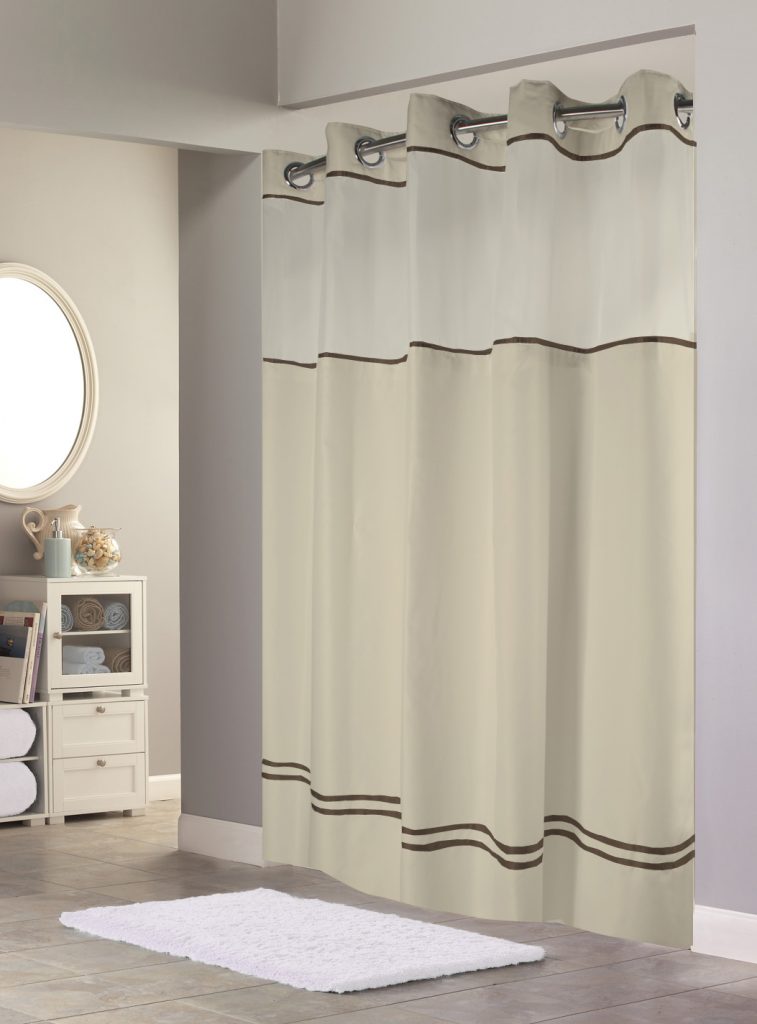 Shower Curtain, Hookless, Escape, w/Liner, 71x74, Sand/Brown