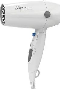 Sunbeam Hair Dryer, Handheld, Compact, Folding, 1875W, White