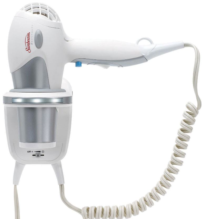 Sunbeam, Hair Dryer, Wall Mount, Full Size, w/Night Light, 1875W, White