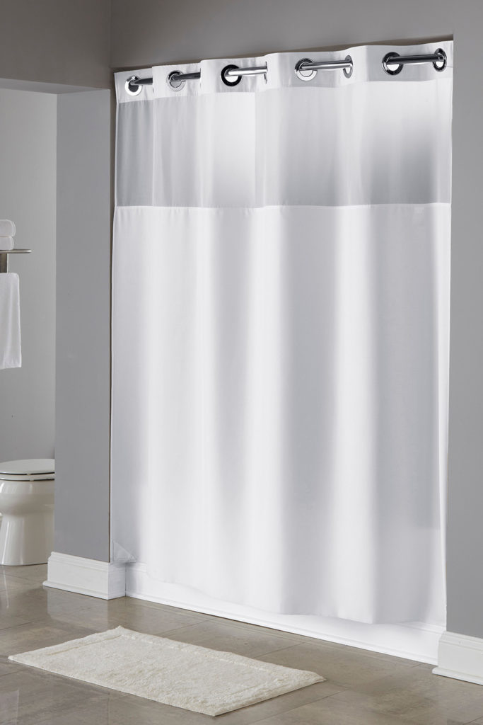 Shower Curtain, Hookless, Illusion, w/Liner, 71x74, White