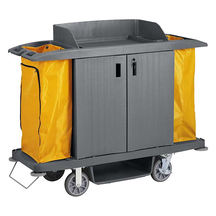 Plastic Housekeeping Cart, Deluxe Premium w/ Doors