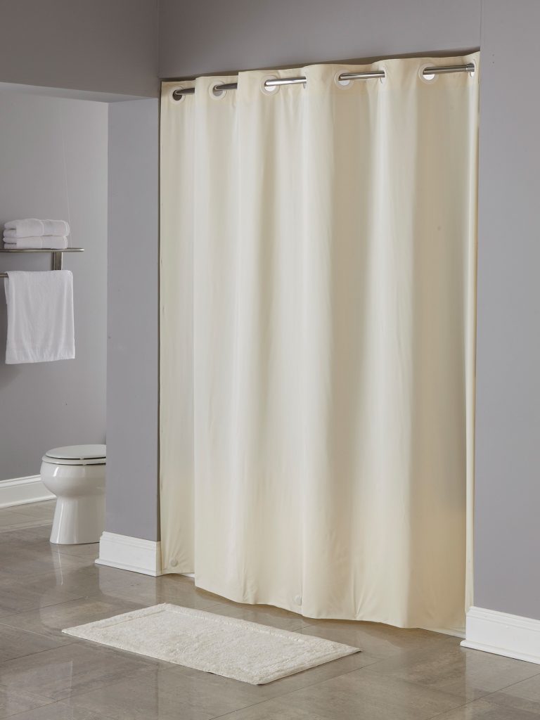 Shower Curtain, Hookless, Pin Dot Vinyl, 8Ga, 71x74, Beige