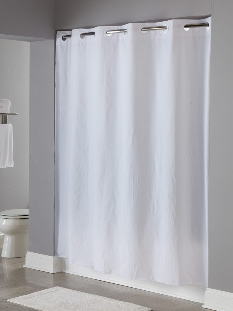 Shower Curtain, Hookless, Pin Dot Vinyl, 8Ga, 71x74, White
