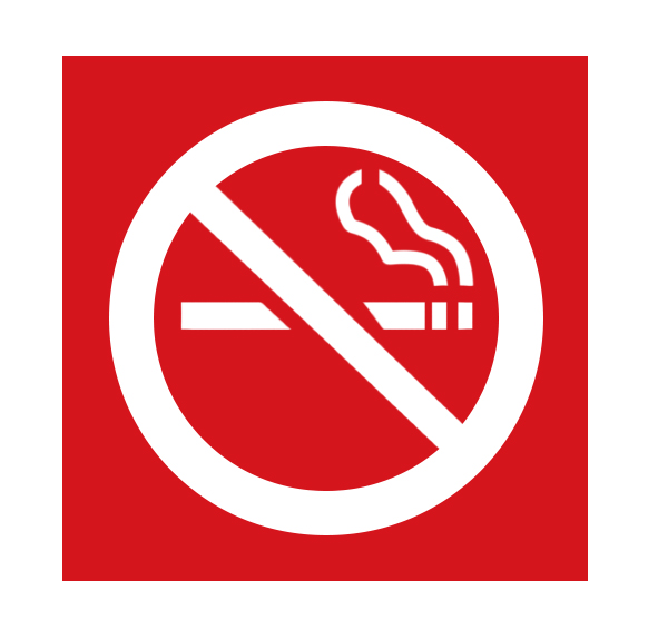No Smoking Symbol Sign, White/Red, 3"x3", Plastic